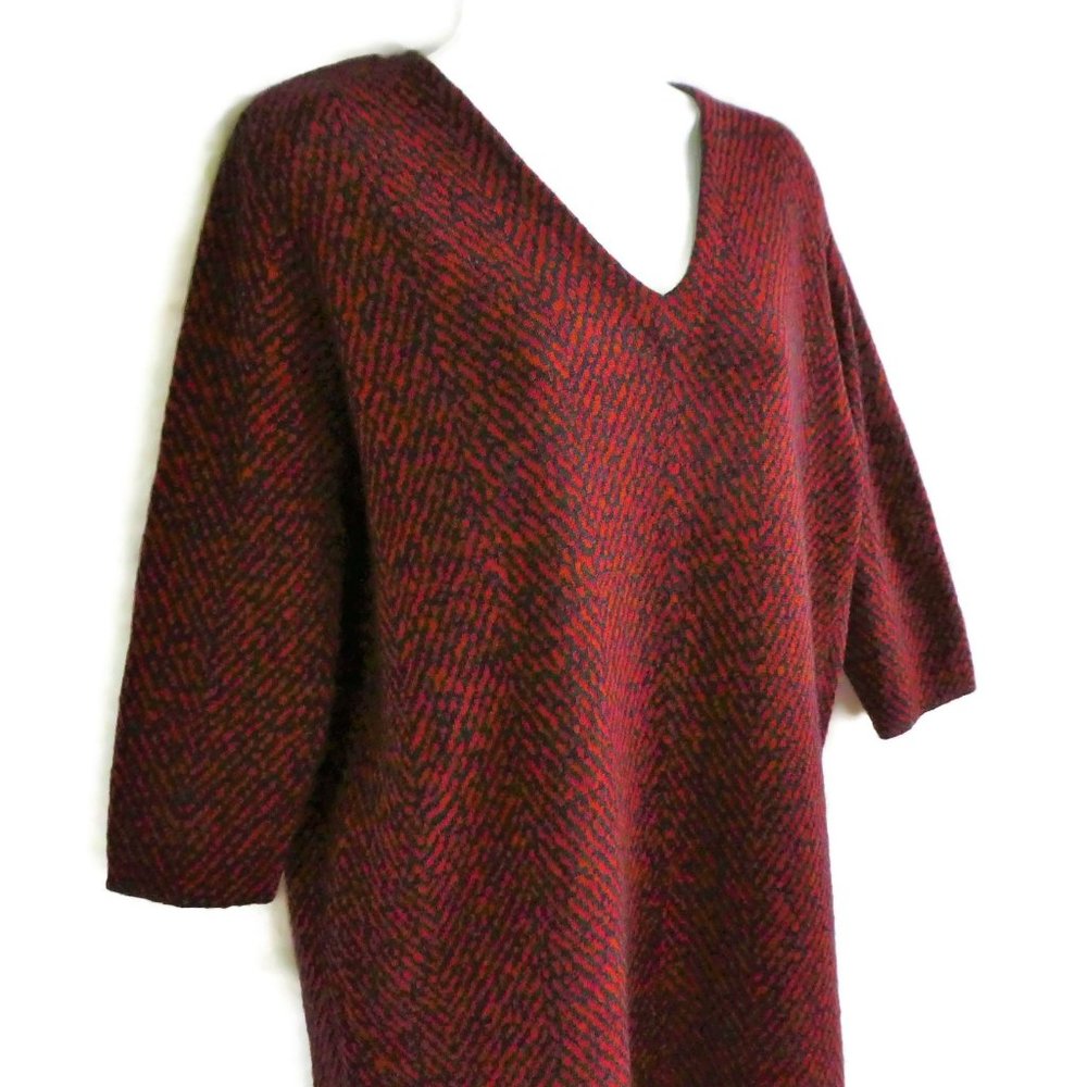 COS Sweater Knit Tunic Dress WooL MoHaiR Blend Rust Black Knit V Neck Slouchy S